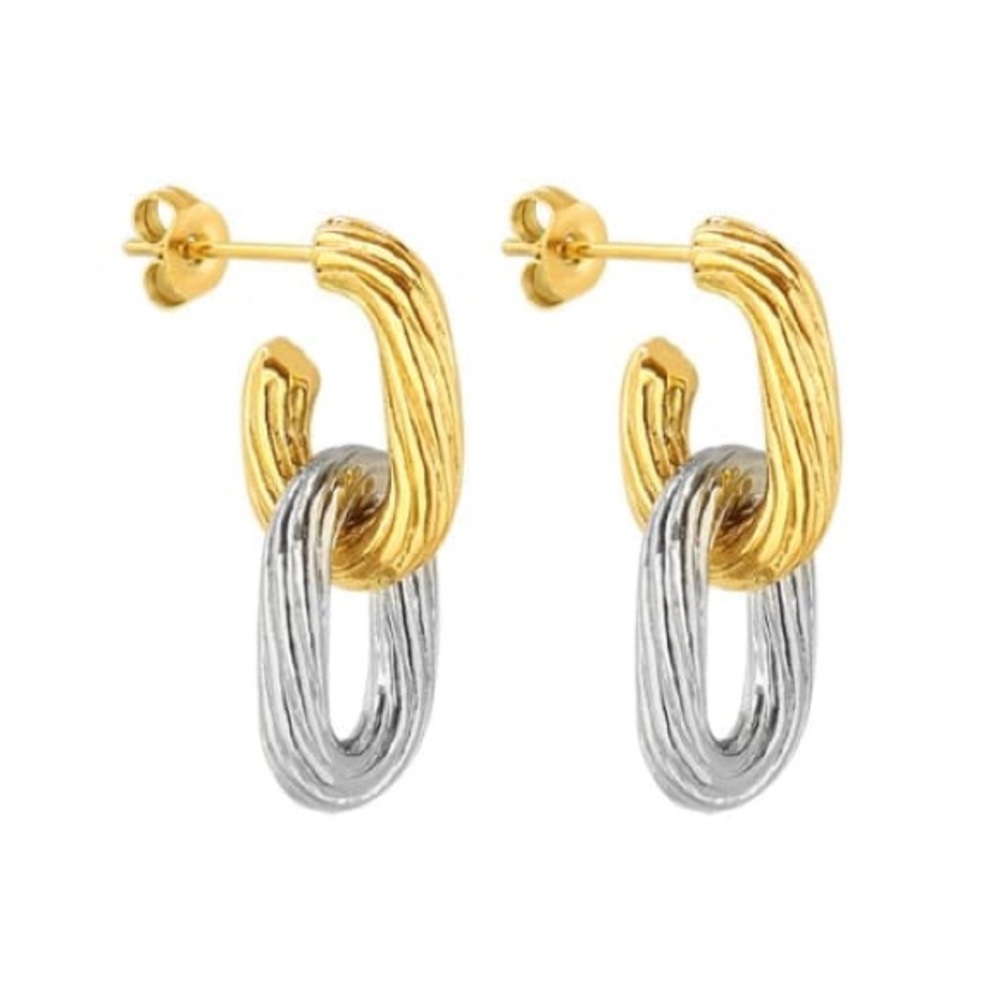 Two Tone Earrings*Mixed Metal Bicolor Earrings*Gold Textured Earrings*Waterproof